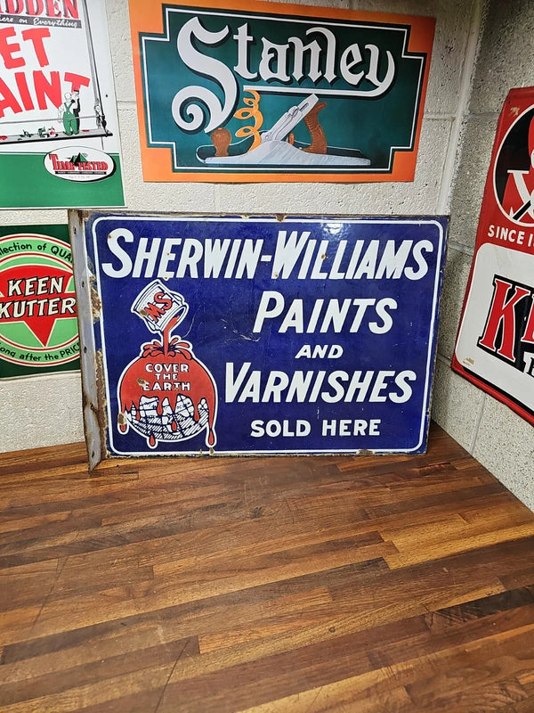 Sherwin-Williams Paints & Varnishes Original 1920's DSP Porcelain Sign Flange